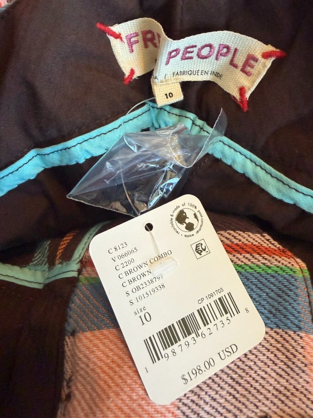 Free People Plaid Back Buckle Cotton Pants Wide Leg Bold Trousers Size 10 NWT - Picture 15 of 16